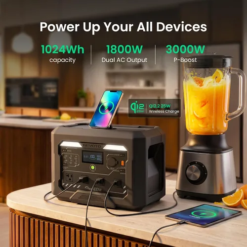 Vista 2 de Estación de energía portátil N1000 para acampar, 1024Wh, 1800W