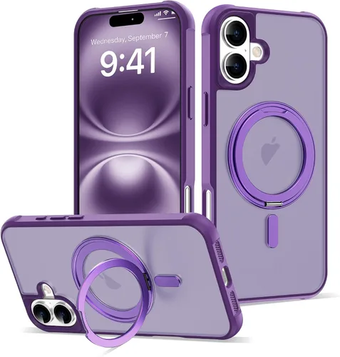 Vista 66 de Funda para iPhone 11 con soporte de anillo magnético giratorio de 360° [compatible con Mag-Safe] [Protección de grado militar] Funda translúcida