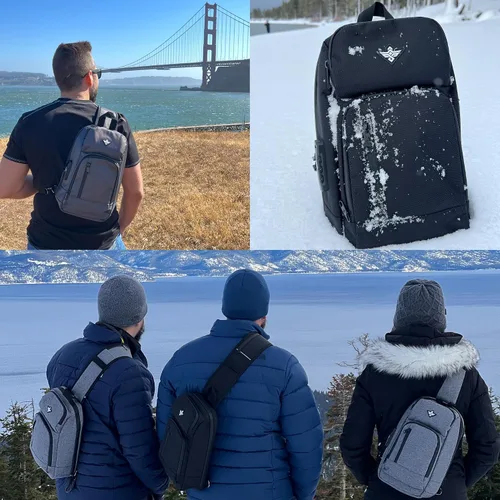 Vista 3 de Equinox - Mochila bandolera antirrobo, combinación antirrobo, bolsa de hombro impermeable cruzada casual, Grafito, Bandolera bandolera cruzada