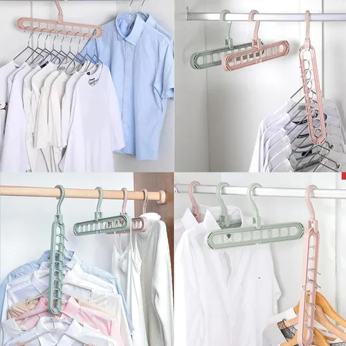Vista 3 de Perchas de ropa de ahorro de espacio Magic 5 unidades en cascada 9 ranuras organizador de armario ahorro de espacio para ropa pesada (12)