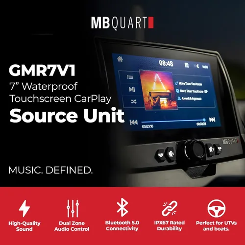Vista 2 de MB Quart Sistema de audio de doble zona estéreo de coche con pantalla táctil portátil para barco y UTV, negro