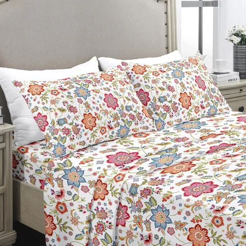 Vista 30 de YIYEA Juego de sábanas individuales, sábanas de hotel de calidad de 1800 hilos de microfibra doble cepillada con flores para cama individual, extra