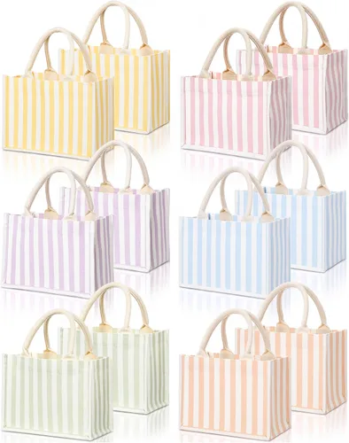 Vista 12 de 12 Piezas Bolsas de Arpillera Mini Bolsas de Yute Reutilizables con Asas Pequeña Lona en Blanco Regalo Impermeable para Boda Playa Bricolaje