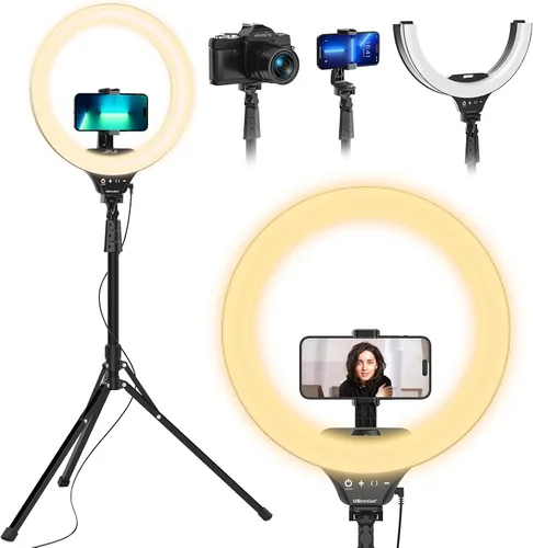 Vista 10 de UBeesize - Anillo de luz para selfie con trípode y soporte para teléfono celular para transmisión en vivo/maquillaje, mini luz LED para cámara