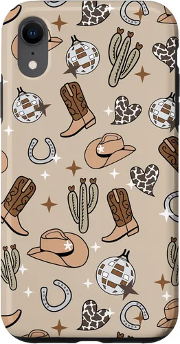 Vista 25 de Cowboy Hat & Boot & Disco Ball Pattern Brown Cowgirl Case for iPhone 17