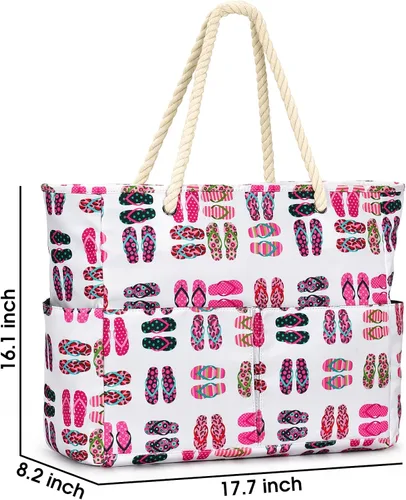 Vista 5 de oscaurt Bolsas de playa para mujer, bolsa de playa impermeable a prueba de arena, bolsa de playa de gran capacidad con bolsillo para ropa húmeda