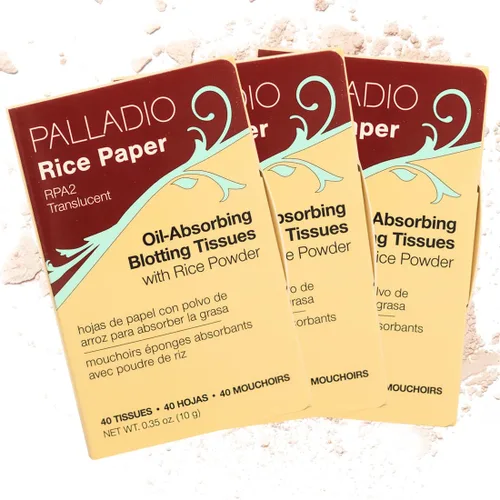 Vista 15 de Palladio Papel de arroz facial para piel grasa, hojas de secado facial hechas de arroz natural, papel absorbente de aceite con polvo de arroz, 2