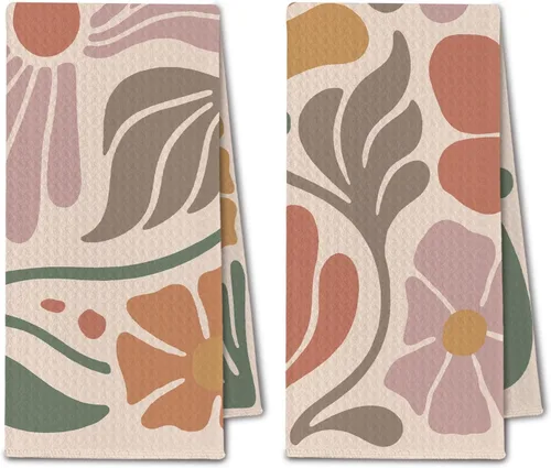 Vista 10 de Toallas de cocina abstractas bohemias, color beige y negro, Groovy 70, estilo botánico, retro, paño de secado para cocina, toallas de mano modernas