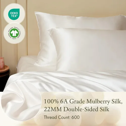Vista 2 de LILYSILK Funda de almohada de seda de 22 Momme para cabello y piel, paquete de 2 unidades, 600 hilos, 100% seda de morera, suave, transpirable, lisa