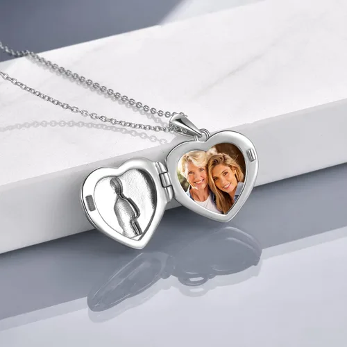 Vista 5 de POPLYKE Sterling Silver Locket Necklace That Holds Pictures Memory Locket Jewelry for Mom Daughter Grandma Mother's Day Gifts