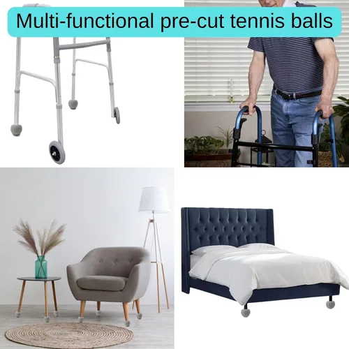 Vista 2 de Precut Tennis Balls for Walkers 4 PCS Walker Tennis Ball for Furniture Legs and Floor Protection Heavy Duty Long Lasting Felt Pad Glide,Fit Most