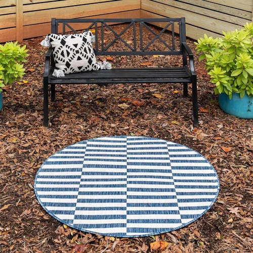 Vista 29 de Unique Loom Outdoor Striped Collection - Alfombra a rayas (4' 1" x 6' 1" Rectángulo, azul/marfil)