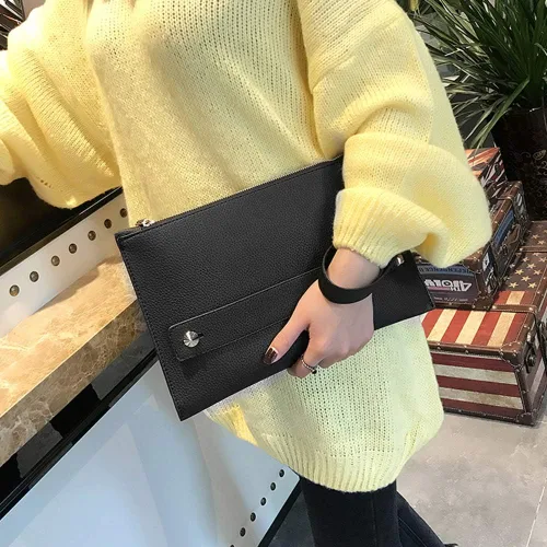 Vista 2 de Bolso de mano para mujer, de piel sintética, bolso grande de noche, con correa para la muñeca