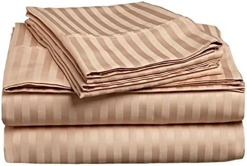 Vista 11 de Paquete de 2: Juego de 4 piezas - Juego de sábanas finas de 400 hilos 100% algodón Dobby Stripe (matrimonial, beige - beige)