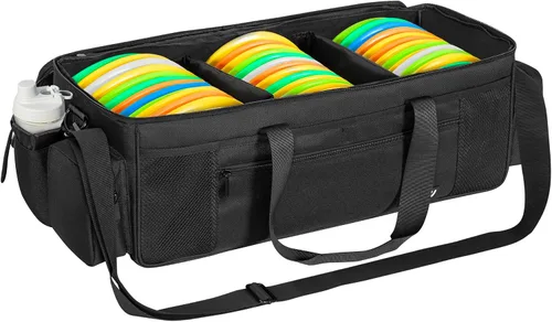 Vista 9 de Bolsa de almacenamiento de disco de golf duradera de gran capacidad con divisores y múltiples bolsillos laterales, color negro