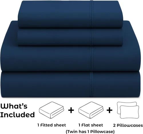 Vista 152 de Pure Bedding Juego de Sábanas Twin - Sábanas de Cama de Microfibra Ultra-Suave 1800 - Doble Cepillado - Bolsillos Profundos - Ajuste Fácil - Extra