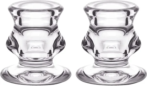 Vista 8 de Portavelas de cristal transparente, juego de 2 portavelas cónicos para bodas, decoración y comedor