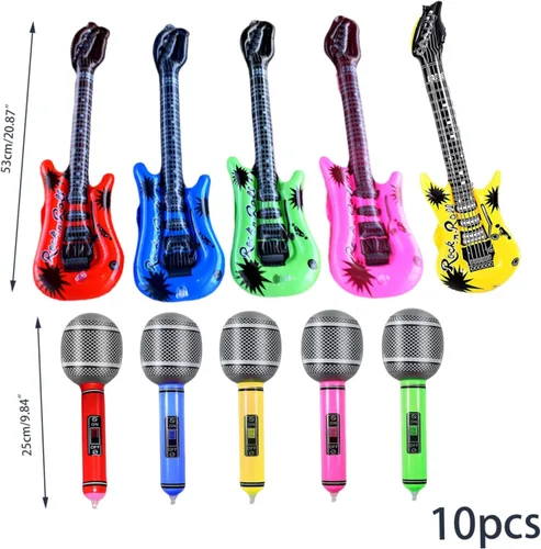 Vista 2 de LokweeTal Instrumento musical inflable Guitarra Inflable Micrófono Inflable Niños Accesorios Inflables 10PCS Globos de Color Aleatorio