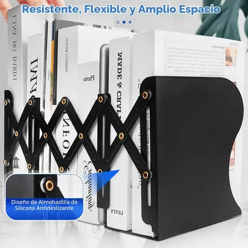 Vista 4 de Extremo de libro resistente para sostener libros, sujetalibros ajustable para estantes, organizador de libros decorativo para escritorio, resistente
