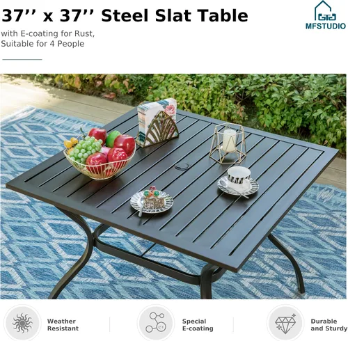 Vista 2 de MFSTUDIO Juego de comedor al aire libre para 4, juegos de comedor de 5 piezas, mesa de patio y sillas para 4 con paraguas, juego de muebles de Beige