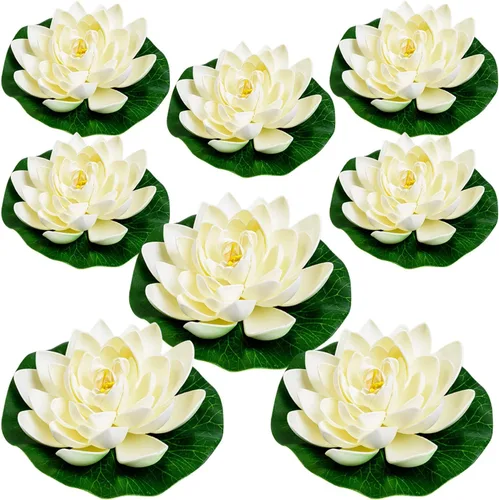 Vista 9 de 16 flores flotantes artificiales para piscina, 7 y 4 pulgadas, almohadillas de lirio de agua falsas, flores de loto, decoraciones flotantes