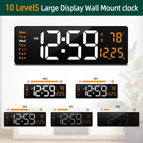 Vista 9 de LEIKE Reloj de pared digital grande de 16 pulgadas, control remoto, 2 alarmas, pantalla LED, DST automático, reloj de luz nocturna moderno de Reloj