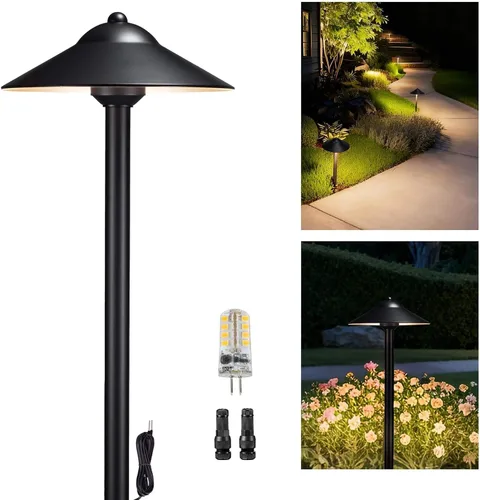 Vista 30 de Gardenreet Luces de camino de paisaje de latón, luces de camino de bajo voltaje de 12 V con cable, luces de jardín al aire libre LED impermeables