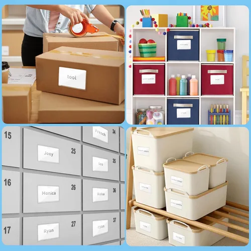 Vista 7 de 56 Pack Clear Self-Adhesive Pockets, 3" x 5" Index Card Pockets with Top Open Loading, PVC Label Holders for Organizing Storage Bins, Library Card