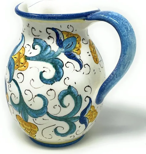 Vista 3 de CERAMICHE D'ARTE PARRINI - Cerámica Italiana Arte Cerámica Cerámica Gal 0,264 Jarra Vino Vine - agua 0.2 Gal Pintado a mano Patrón Pájaros Hecho