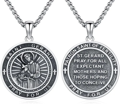 Vista 48 de 925 Sterling Silver Patron Saint Amulet Necklace for Men Women plateado
