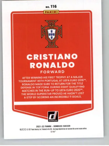 Vista 2 de 2021-22 Donruss Camino a Qatar #116 Cristiano Ronaldo Portugal Tarjeta Oficial de Fútbol en Estado Bruto (NM o Mejor)