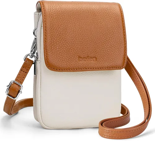 Vista 22 de befen Bolsos cruzados pequeños de cuero genuino para mujer, bolsa cruzada para teléfono celular con ranuras para tarjetas de bloqueo RFID