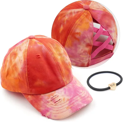 Vista 7 de C.C Gorra de béisbol de malla con diseño de estrella brillante, gorra de camionero ajustable para moño o cola de caballo Una banda elástica-negro