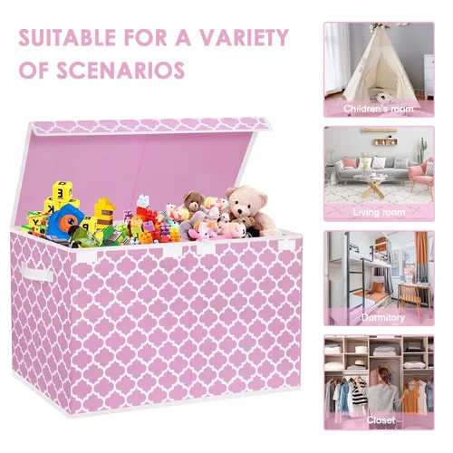 Vista 3 de homyfort Caja de juguetes para niñas, niños – Organizadores grandes de cofre de juguetes y cajas de almacenamiento con tapa abatible y divisor
