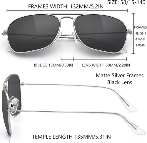 Vista 5 de Lentes de sol cuadrados de aviador para mujeres y hombres, polarizados, militares, cuadrados, clásicos, vintage, de metal