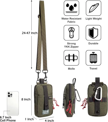 Vista 5 de Rough Enough - Bolso bandolera pequeño para teléfono celular, bolsa táctica para hombre