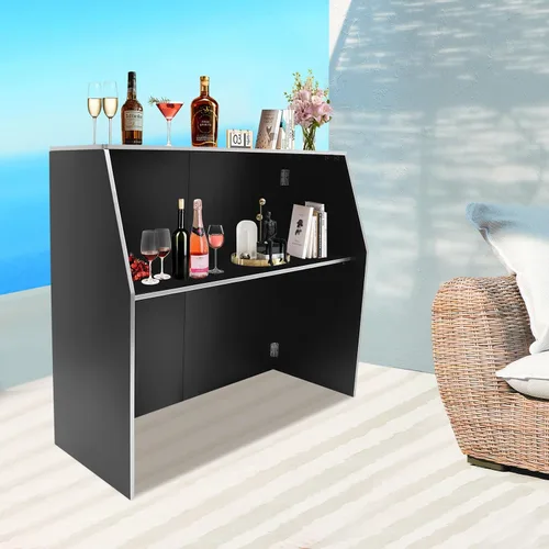 Vista 2 de Barra de eventos portátil plegable con estantes superiores y medios, 47.75 x 19.5 x 42.75 pulgadas, gabinete de bar portátil plegable para fiestas
