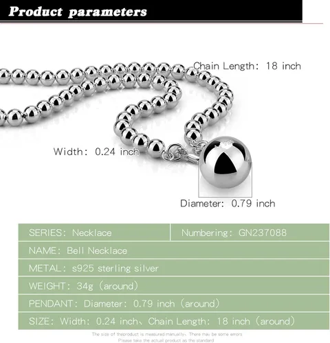 Vista 6 de Italia Fashion - Collar de cuentas de plata de ley 925 con colgante de campana y corazón de 0.157 pulgadas, 0.157 pulgadas, 0.236 pulgadas, 0.315