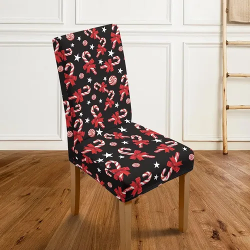 Vista 4 de HUGS IDEA Fundas para sillas de comedor de Navidad, bastón de caramelo, elásticas, fundas para sillas Parsons para comedor, lavables, fundas