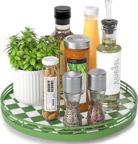 Vista 63 de Marble Lazy Susan - Tocadiscos para mesa, bandeja redonda de mármol de grano de madera antigua de 10 pulgadas para mesa de comedor, encimera de Negro