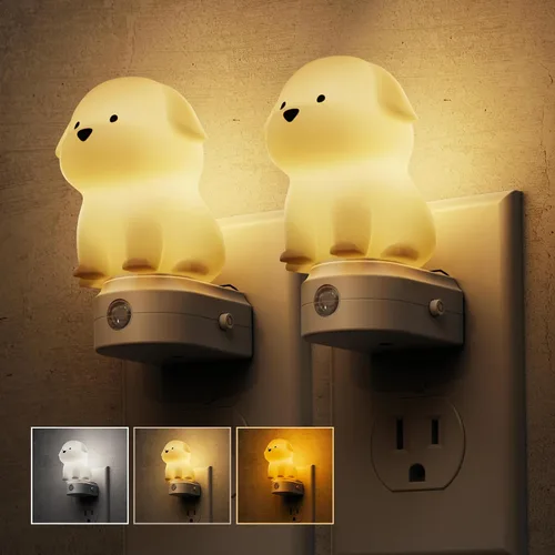 Vista 19 de L LOHAS LED - Luz nocturna enchufable para niños, luces nocturnas 3D de cachorros lindas con sensor de atardecer a amanecer, 1600K/2700K/5000K 3CCT