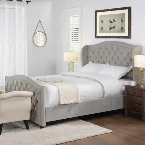 Vista 13 de Jennifer Taylor Home - Cama Anastasia de tamaño Queen de terciopelo resistente en color verde oliva Terciopelo de rendimiento verde oliva