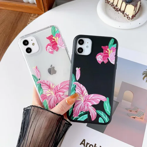 Vista 4 de DEFBSC Compatible con iPhone 11, diseño de estampado de flores, funda de TPU suave para teléfono, delgada, elegante, a prueba de golpes, para Negro