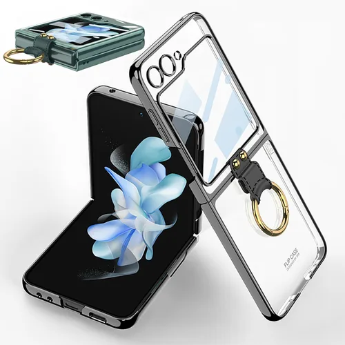 Vista 9 de SHIEID Z Flip 4 - Funda protectora delgada con soporte de anillo, borde galvanizado para Galaxy Z Flip 4, con protector de pantalla integrado