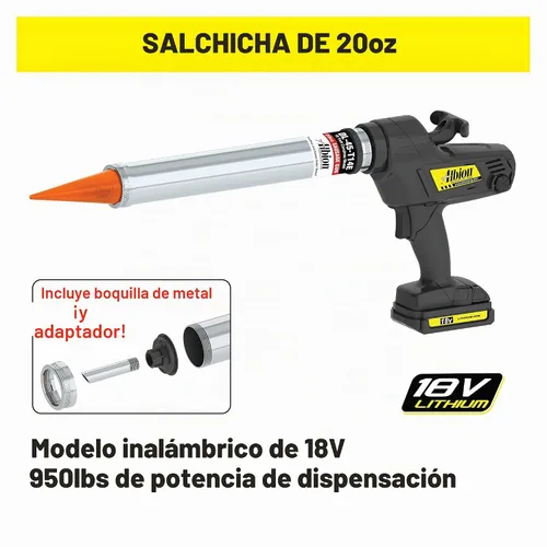 Vista 2 de Albion Engineering DL-45-T14E Professional Line - Pistola para calafatear salchichas inalámbrica, 18 V, 20 onzas