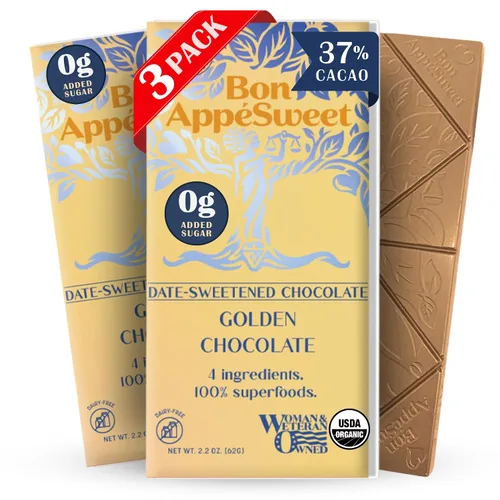 Vista 21 de Bon AppéSweet Barra de Chocolate Endulzada con Dátiles - Mejor que el Chocolate con Leche 2.2 Onzas (Pack de 3) Orgánico, Sin Azúcar Añadida