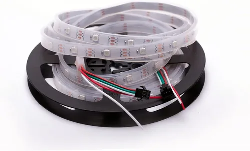 Vista 15 de WS2812B Tira de luz LED direccionable individual 144Pixels/m SMD 5050 RGB Pixel Strip DC5V (3.2FT 144LEDS impermeable IP67, PCB negro)