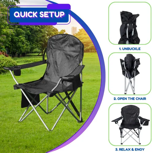 Vista 5 de EZONE Paquete de 2 sillas de campamento con enfriador de hielo integrado, silla portátil, bolsillo de almacenamiento, portavasos y bolsa