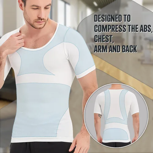 Vista 2 de Camisa adelgazante para hombre, ginecomastia para hombre, manga corta de compresión, chaleco de Moobs