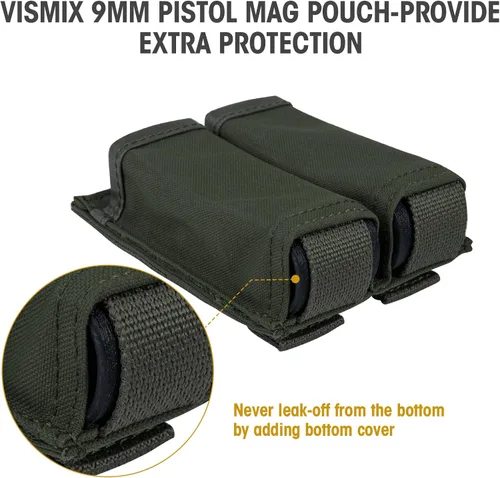 Vista 4 de VISMIX - Estuche para cargador de pistola, estuche doble de 9mm con inserción de Kydex de liberación rápida y compatible con MOLLE Verde Armada